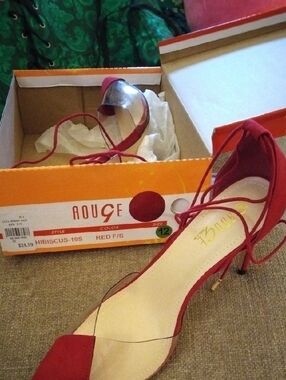 Rouge Helium Hibiscus Red Lace-Up Pointed Toe Stilettos